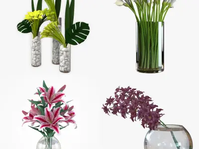 Flower Collection 4 calla lilies in vase 3D model