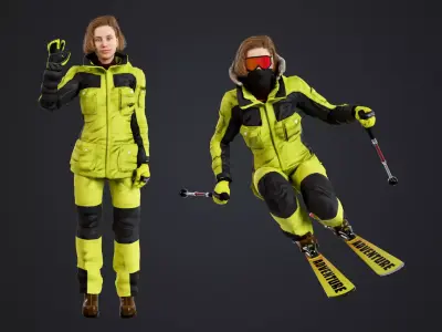 Female Skier Rigged Low-poly 3D model