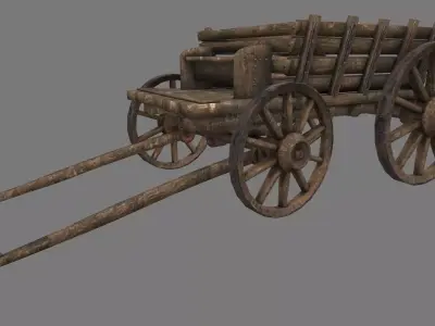 Wooden Cart Low-poly 3D model