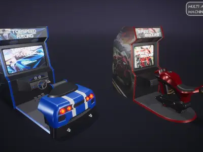 Multi Arcade Machines Package Low-poly 3D model