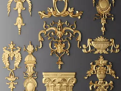 Cartouches SET 3 decorative ornaments in gold 3D model