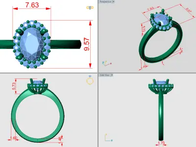 Oval solitare with halo 3D print model