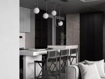 Modern living room dining room interior scenes  3D model 2