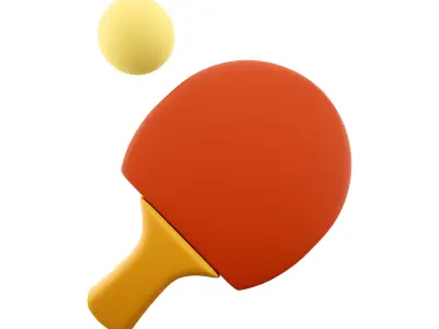 3D rendered red racket for table tennis with white ball 3D model