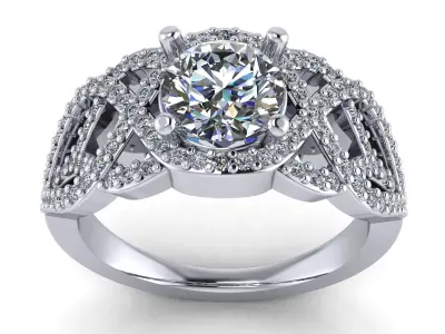 Halo Statement Ring - 1ct Round Center Stone 3D print model