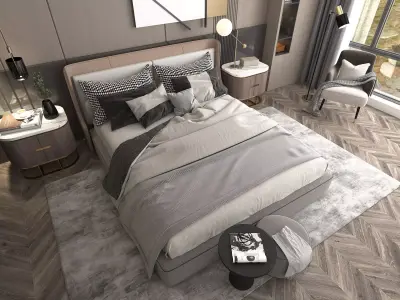 Modern Bedroom Scene 9 3D model