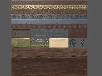 Wood Metal Trim Sheet Asset pack Free low-poly 3D model