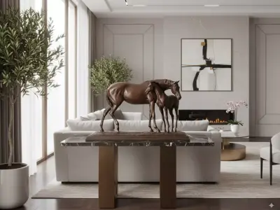 Bronze Horse Foal Sculpture Realistic Animal Family 3D Model Low-poly 3D model