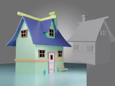 Cartoon House Exterior Low poly 3D model Low-poly 3D model