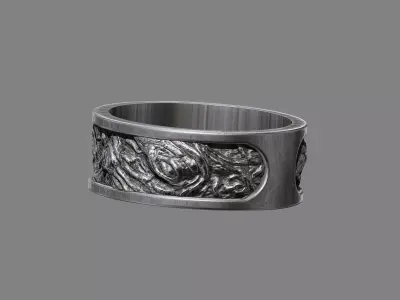 Volcanic Molten lava textured wedding band ring 3D print model