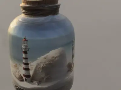 Lighthouse in Glass Jar Diorama Low-poly 3D model