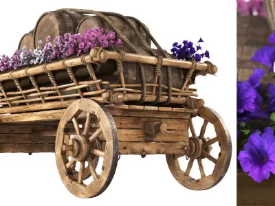 Decorative cart with flowers 3D model