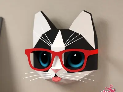 Kitten with glasses Low-poly 3D model