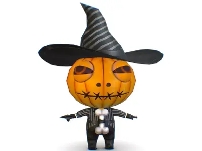 Halloween Pumpkin Fantasy Character Pet Wizard Low-poly 3D model