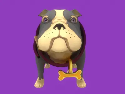 Animated Stylized Grey English Bulldog   Low-poly 3D model