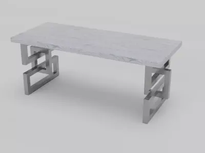 Modern Geometric Metal-Leg Dining Table  Light Wood Finish Free low-poly 3D model