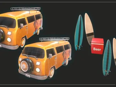 Kombi Beach  Low-poly 3D model