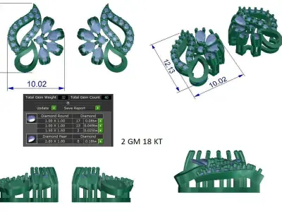 Women Earrings 3dm STL OBJ FBX Renders Details 3D print model 12