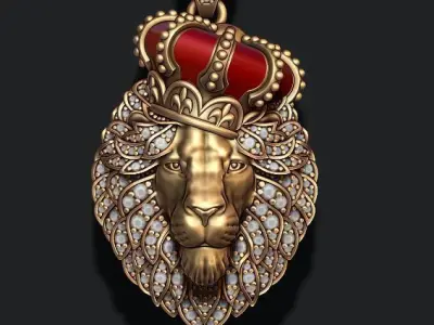Leon pendant with royal crown diamonds and closed mouth   024 3D print model