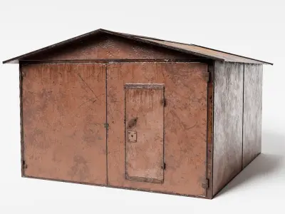 pack of 3 color old metal  damaged car garages da1 Low-poly 3D model