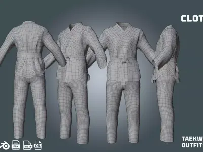 taekwondo  judo outfit - clothyfic outfit Low-poly 3D model