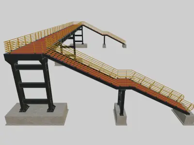 Steel Pedestrian Bridge-Three Columns-Pipe Rail-Straight Type-7 3D model