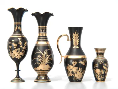 Black and Gold Decorative Vase Set Low-poly 3D model