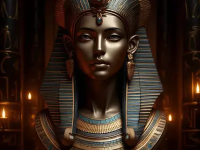 Egyptian Goddess Bust Golden Pharaoh Turquoise Inlays 3D Low-poly 3D model