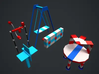 Trial Stunts Hurdles Pack  Low-poly 3D model