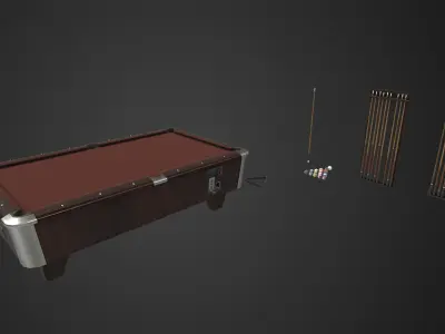 Realistic Low-Poly Billiard Table with Accessories Low-poly 3D model