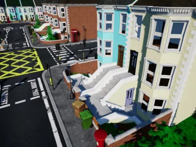 Stylized UK Modular House and Road Low-poly 3D model