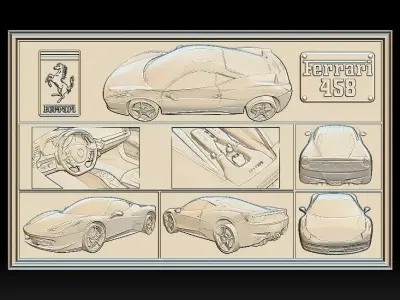 Ferrari 458 v2 relief Panno STL File for CNC Relief engraving 3D model