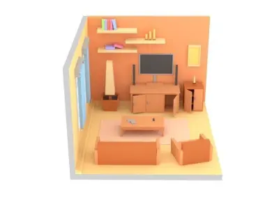Low-poly Cartoon Livingroom Pack Free low-poly 3D model