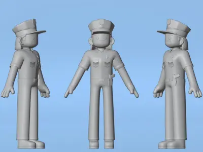 Minimal Female Police Cartoon Character Low-poly 3D model