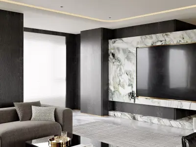 Modern living room dining room interior scenes  3D model