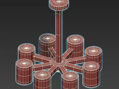 malmo wooden chandelier with six lights 3D model