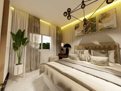 Bedroom with bed and lamps Free 3D model