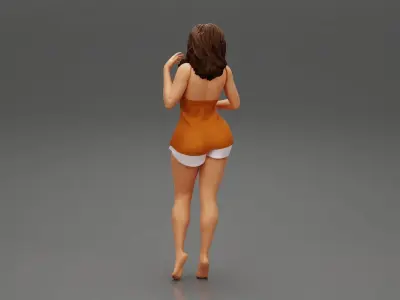 Sexy Girl in mini short and shirt looking down 3D print model