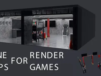 Pitlane garage Workshop warehouse gameready kit scene for render Low-poly 3D model