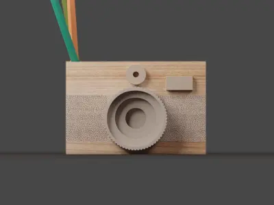 Cardboard Camera Penholder Free 3D model