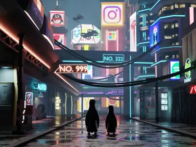 FREE Fantastical Cyberpunk City with Cybertruck Free 3D model