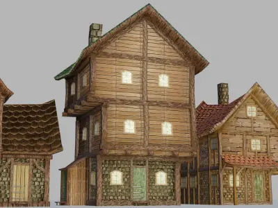 Stylized Medieval Houses Pack - 10 pieces - 4K Textures Low-poly 3D model