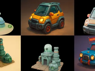 Stylized Car Advanced model bundle 4 pack 100 glb 3D model