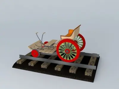 Draisine wooden carriage on tracks Free 3D model