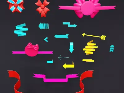 Decorative ribbon bands 3d model set Low-poly 3D model