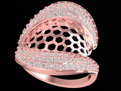 Modern Wave Honeycomb Pave Diamond Ring for Women 2524 3D print model