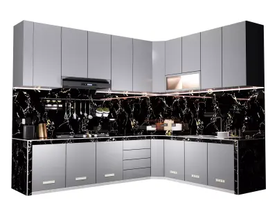 Minimalist Luxury Black Letter L Kitchen Set Design  3D model