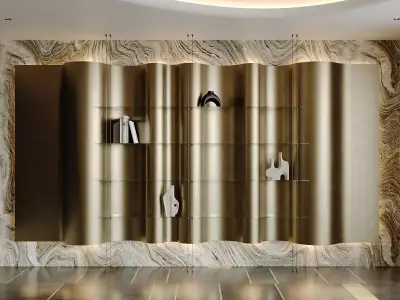 Luxury Wall-Mounted Display Shelf with Artistic Decor Low-poly 3D model