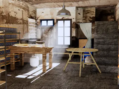 Workshop shop with shelves and tables 3D model