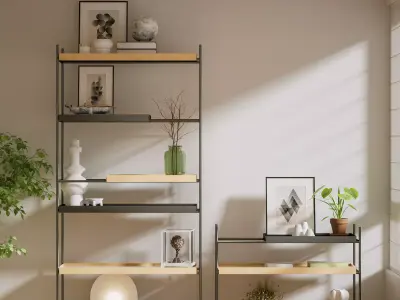 Shelf model iron frame potted plant decoration indoor scene 3D model